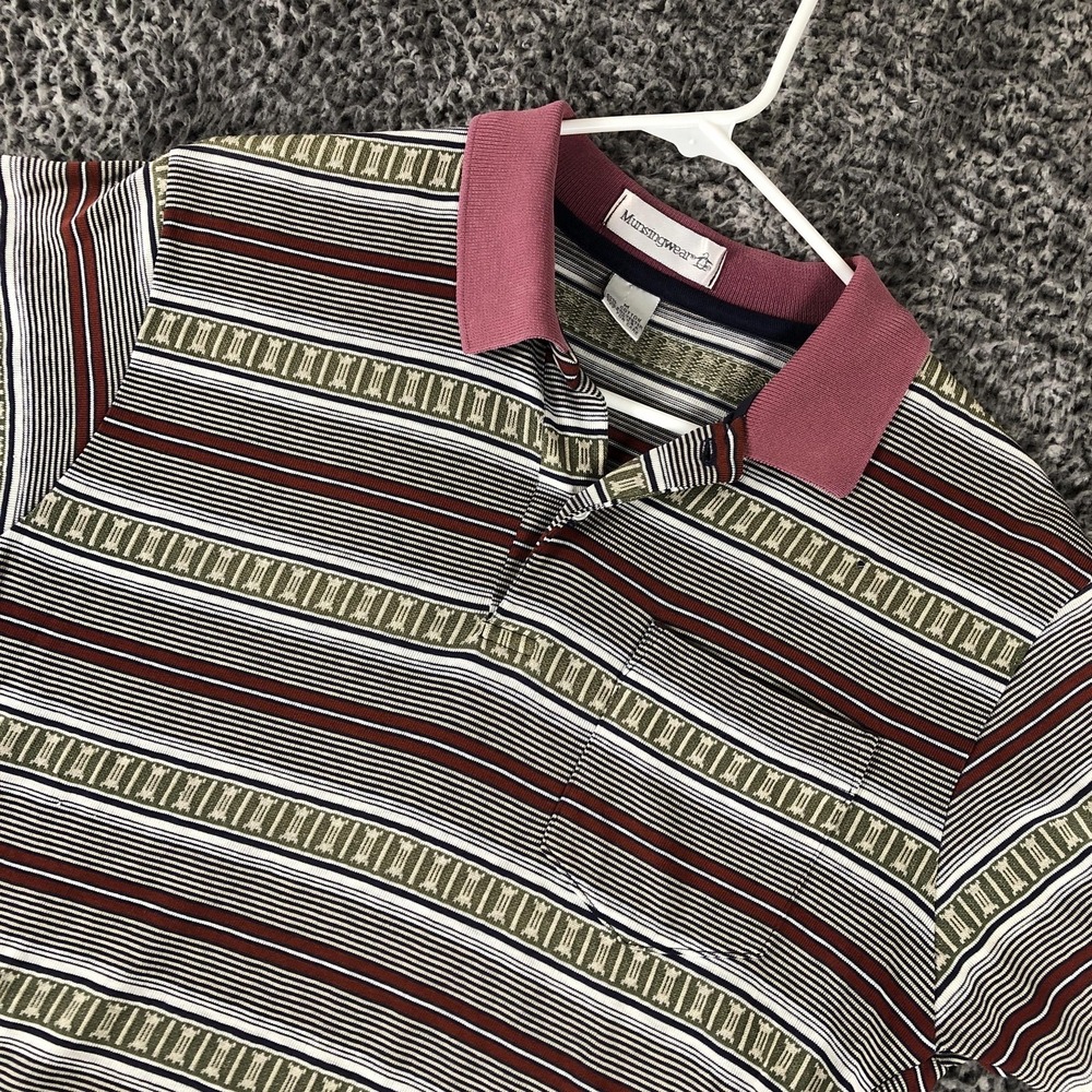 Vintage Munsingwear Shirt Mens Medium Multicolor Striped Golf Polo Made USA